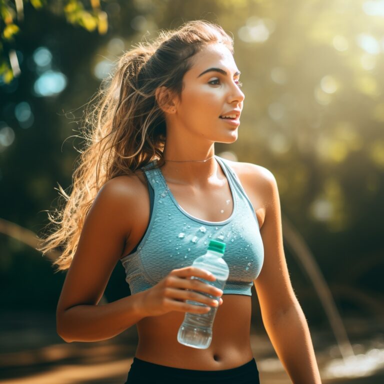 Susan, enjoying a refreshing water break before or during exercise.